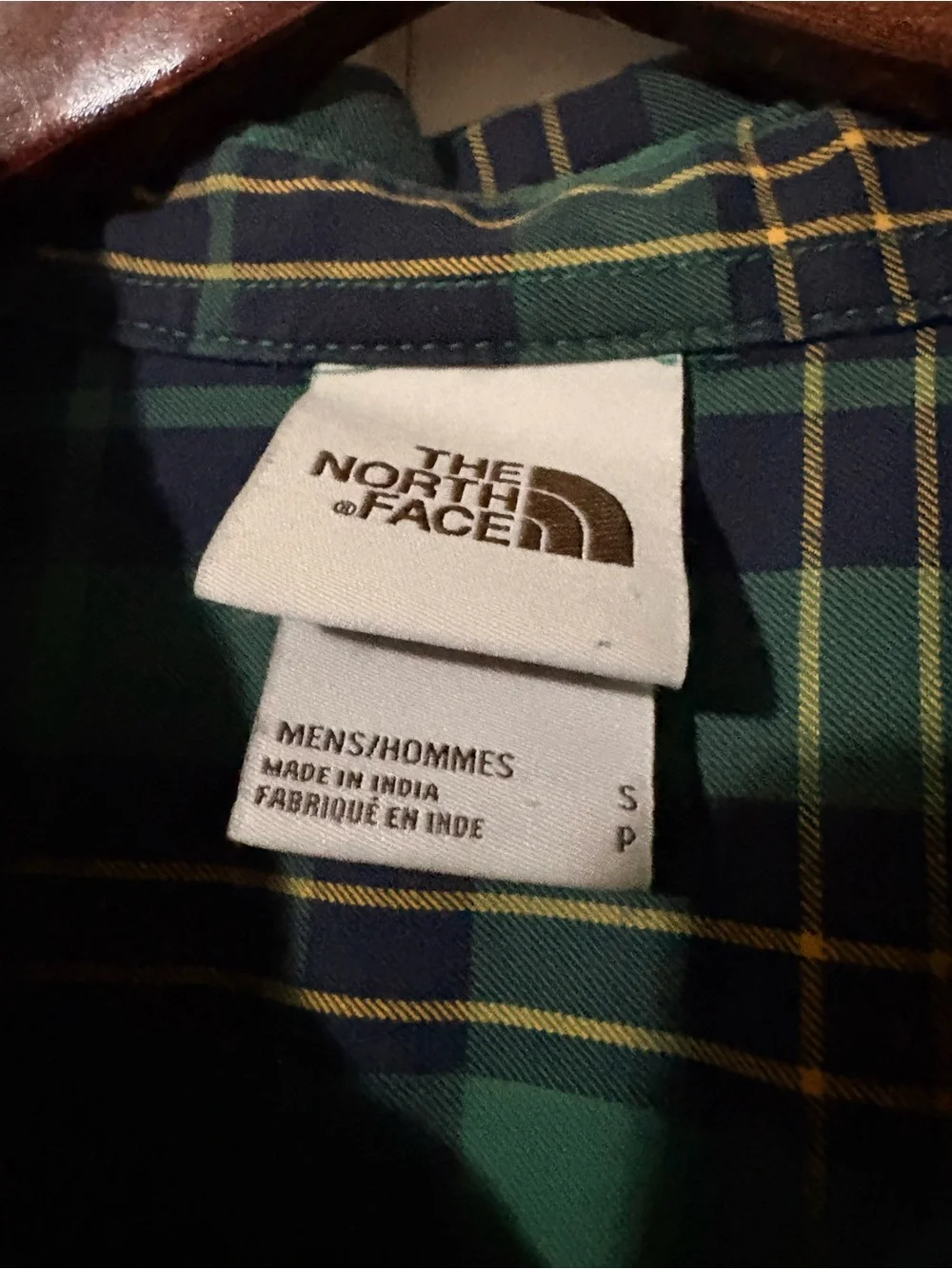 The North Face Men's Small Green & Navy Plaid Button-Down Long Sleeve Shirt
